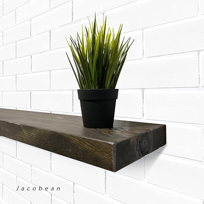 URBANDI, Rustic Floating Shelves, Set of 2, Hidden Bracket, Solid Wood, Heavy Duty, Wall Mounted Shelves, (Dark Brown, 12Wx6D)