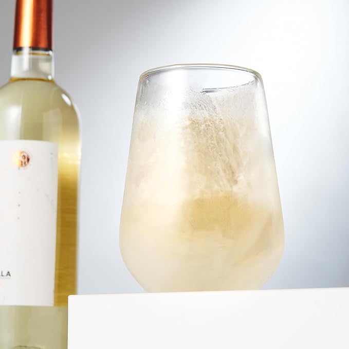 Viski Glacier Wine Glass, Double Walled Chilling Wine Glass, Active Cooling Gel, 8 Ounces, Clear Glass, Chilling Technology, Set of 1