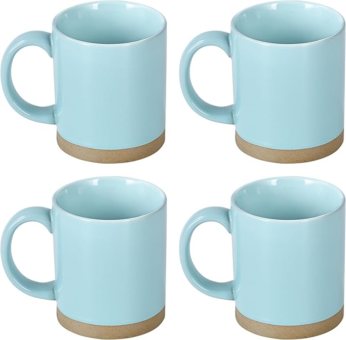 15 OZ Coffee Mugs, Ceramic Coffee Mug Set for 4, Coffee Cups with Big Handle Authentic Clay Bottom Beautiful Glaze, for Latte, Cappuccino, Cocoa, Hot Tea, Mocha, Modern Home Drinkware Set, Turquoise