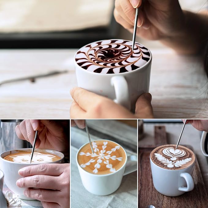 Milk Frothing Pitcher, 350ml/12oz Steaming Pitchers Stainless Steel Milk Coffee Cappuccino Latte Art Barista Steam Pitchers Milk Jug Cup with Decorating Art Pen, Matte White