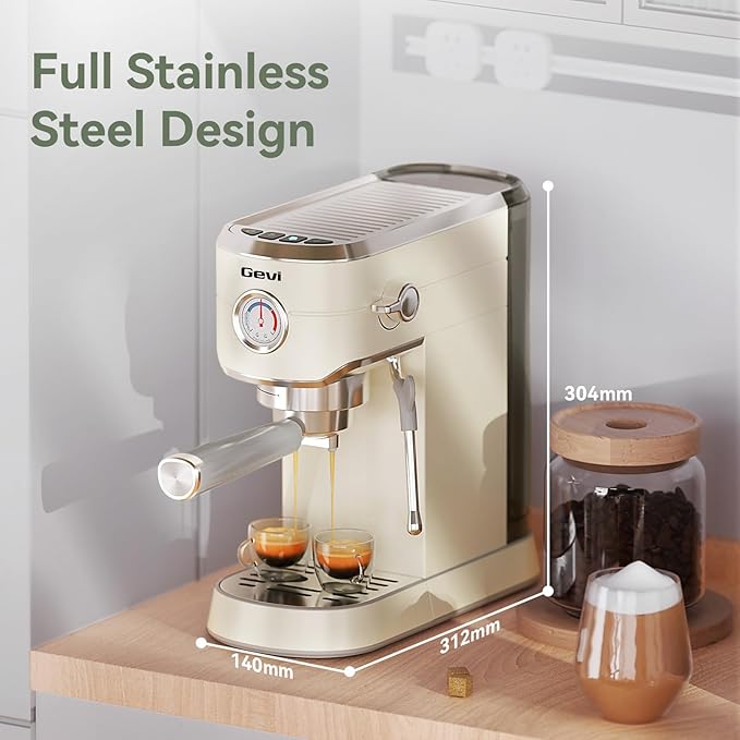 Gevi Commercial Espresso and Coffee Makers, Professional Espresso Maker Latte Machine with Milk Frother, Stainless Steel Expresso Coffee Machines for Home, Compact Cappuccino Machine, Great Gift