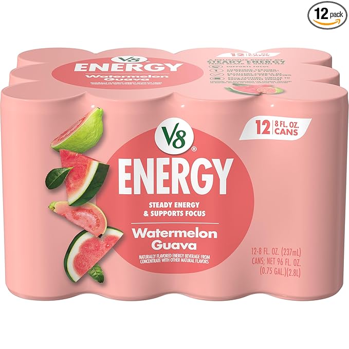 V8 Energy Watermelon Guava Energy Drink, 8 fl oz Can (12 Pack)