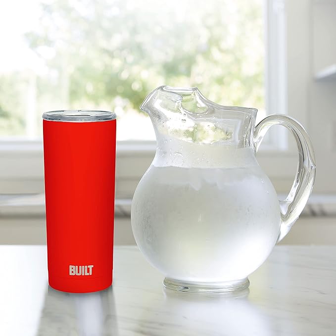 BUILT 20oz Water Tumbler - Stainless Steel Vacuum Insulated Tumbler with Lid, Double Wall Travel Tumbler - Durable, Reusable & Sustainable Steel Cup To Go Travel Coffee Mug (Red)