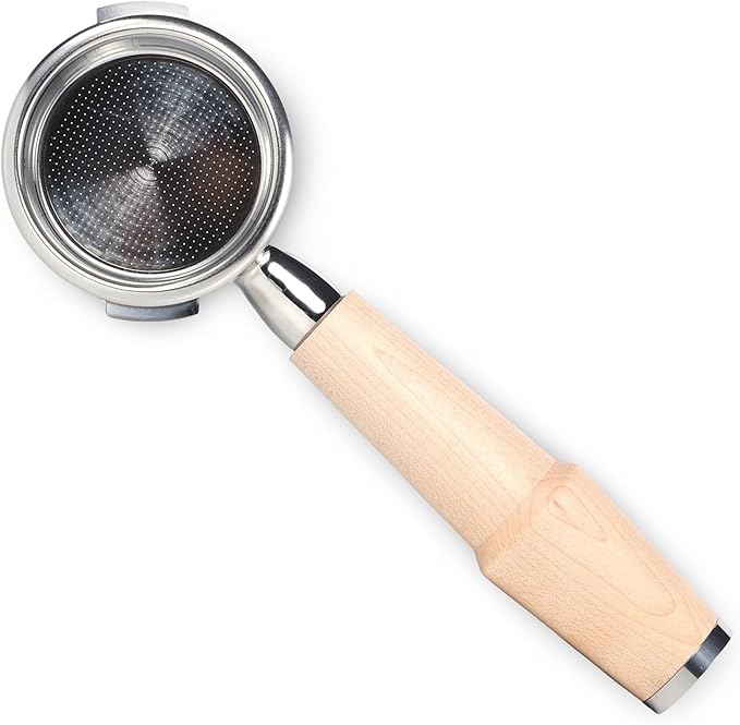 KNODOS 58mm Bottomless Portafilter for Gaggia Classic and Gaggia Classic Pro, E24 and Evo Models Includes Premium Maple Handle and 18-21 Gram Filter Basket