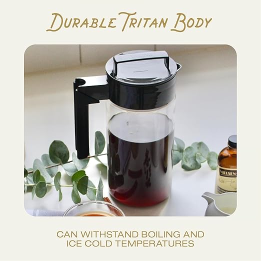 Takeya Tritan Cold Brew Coffee Maker - Airtight Pitcher with Leak-Free Lid - BPA-Free Cold Brew Maker with Silicone Handle - Dishwasher-Safe Pitcher for Homemade-Cold-Brew - 1 Quart,Black,(Pack of 4)