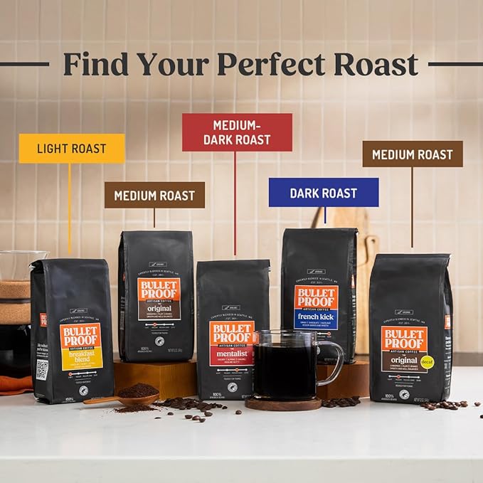 Bulletproof Original Medium Roast Whole Bean Coffee, 5 Pounds (bulk), 100% Arabica Beans, Clean Coffee Tested for Toxins, Packaging May Vary