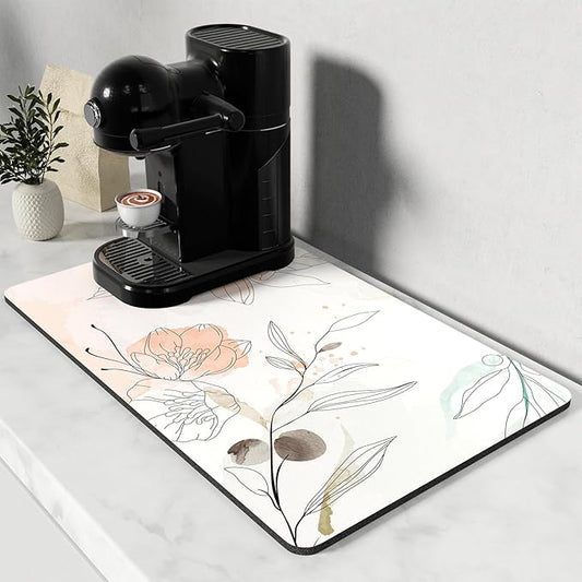 Rnivvi Coffee Mat, 12" x 19" Cute Coffee Bar Mats for Espresso Machine Station Accessories and Organizer, Hide Stain Rubber Backed Absorbent Dish Drying Pad for Kitchen Counter, Watercolor Flowers