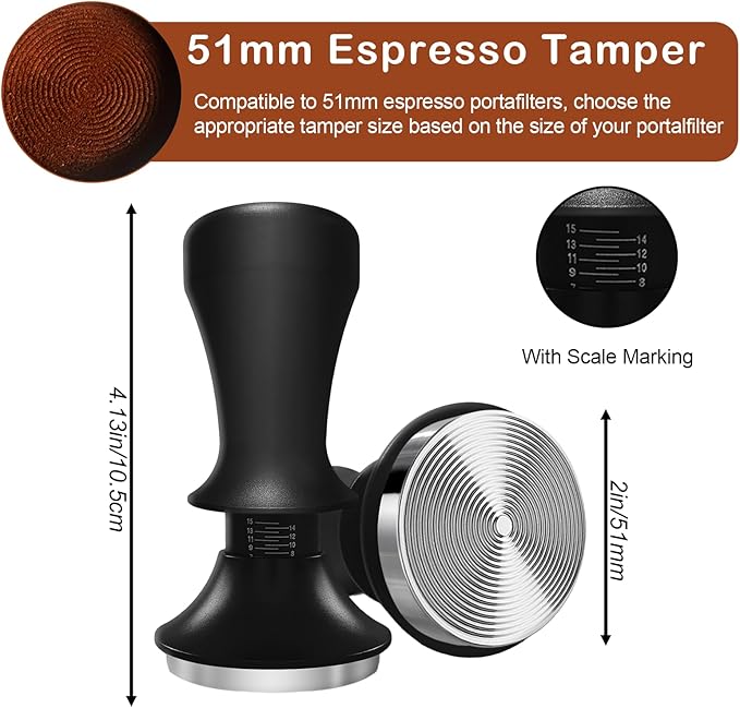 51mm Espresso Tamper, Premium Calibrated Spring Loaded Tamper, Flat Stainless Steel Base Espresso Tamper 51mm, Espresso Coffee Tamper for Barista Home Coffee Accessories