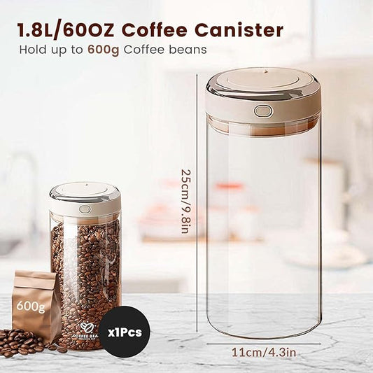 Daily Treasures Kitchen Coffee Canister with One-way Valve Airtight Lid,Sealed Container with Freshness Tracker,Clear Borosilicate Glass Coffee and Sugar Jars for Coffee Bean,60oz/1800ml