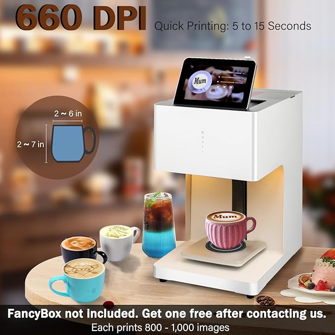WISHILO® 600DPI High-Resolution Portable Auto Coffee Latte Art Maker - WiFi Smart Food Printer, DIY Custom Designs for Coffee Foam, Desserts (Parties, Cafes, Offices, Christmas), with a Camera