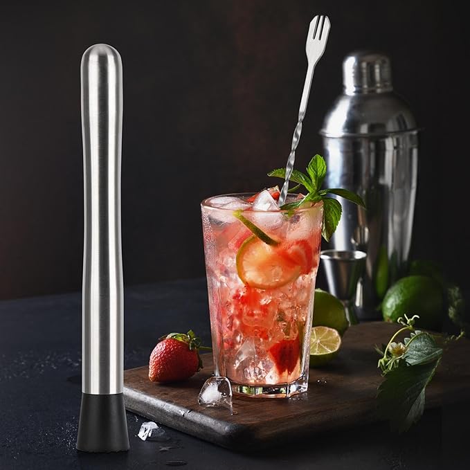 Muddlers for Cocktail Mixing Spoon Set of 6, 9.8 Inch Muddlers 304 Stainless Steel Fruit Crusher Mixing Spoon Ice Crusher for Bar Party and Home