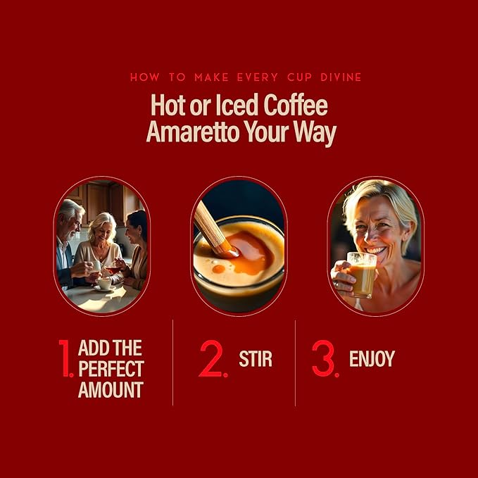 RIO Amaretto Coffee Syrup, Perfect for Hot or Iced Drinks & Desserts, Sweet & Nutty Taste, Sweetened with Pure Cane Sugar, Barista-Grade Flavor Syrups for Coffee Drinks at Home & Work - 700ml