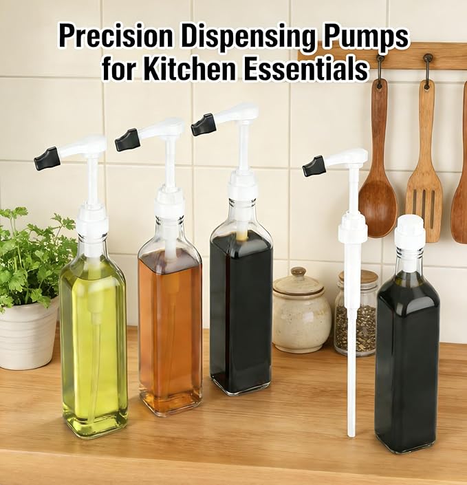 4 Pack Coffee Syrup Pump for 750ml Bottles - Universal Fit for Monin Glass Bottles | No Clog Precision Dispenser with 6 Tip Covers - Perfect for Coffee Bar, Kitchen (White)