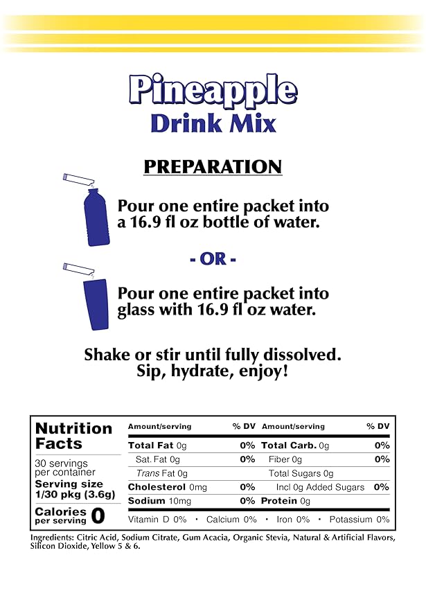 GramZero 2GO Sticks - Pineapple, Zero Calorie Sugar Free Drink Mix, Stevia Sweetened, Great For Nutrition Club Loaded Tea To Go Kits