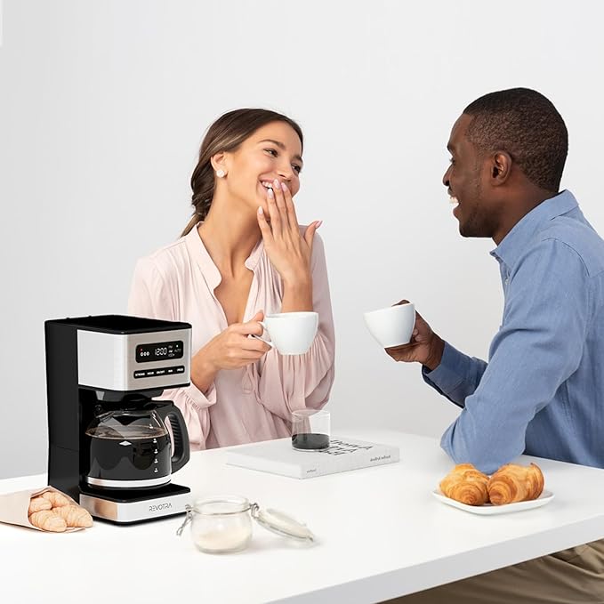 REVOTRA 12-Cup Programmable Coffee Maker, Regular & Strong Brew Drip Coffee Machine, 1-4 Cup and Ice Coffee Setting, 24H Timer, Auto Shut-Off, Keep Warm, Pause & Serve