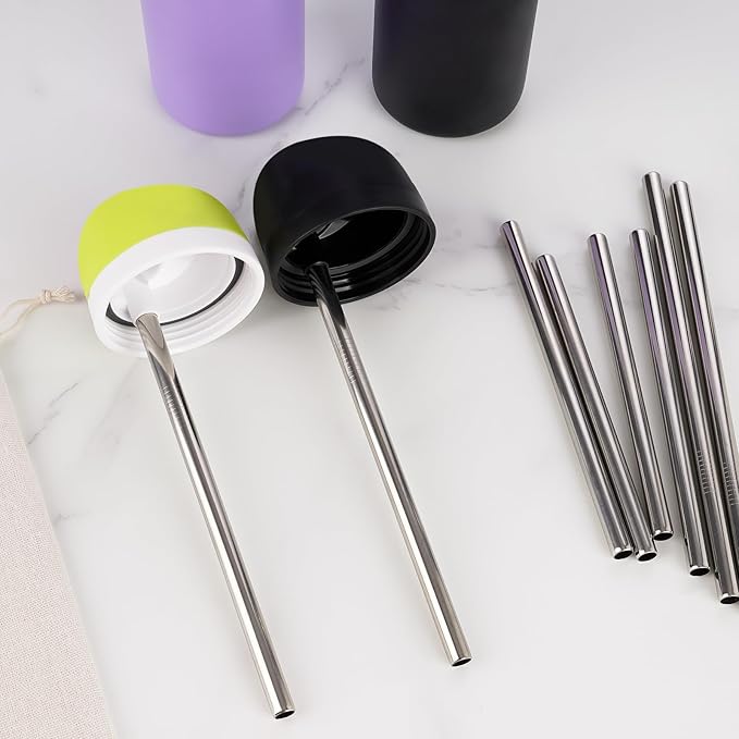 NiHome 8PCS Stainless Steel Straws for Owala Water Bottle, 4 Lengths Compatible with FreeSip 19oz 24oz 32oz 40oz, Tritan 25oz, Kids’ FreeSip 16oz, with Cleaning Brush & Travel Storage Bag (Silver)