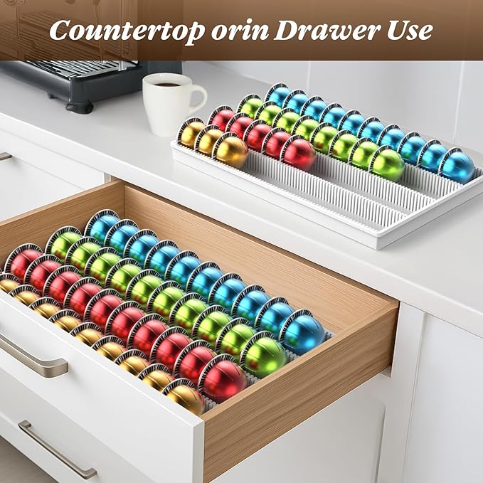 Coffee Pod Storage Holder Drawer Insert for Counter Compatible Nespresso Vertuo Vertuoline Capsules for Home, Office, Coffee Station（white)