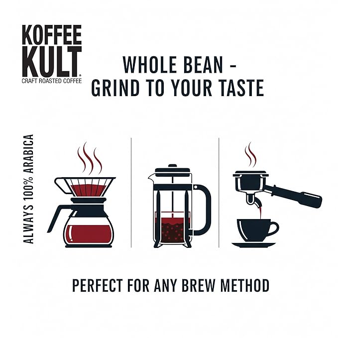 Koffee Kult Thunder Bolt - Whole Bean Coffee, Dark French Roast, 100% Arabica, Robust Blend, Bold Strong Artisan Flavor, 12oz Resealable Package