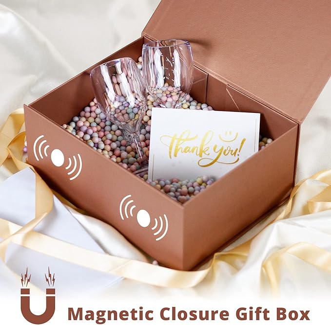 MOYEUPAC Gift Box,9" X 7" X 4" with Lids for Presents Magnetic Closure Gift Packaging Magneti for Halloween, Birthday, Christmas Gift Box Rose Gold with Ribbon