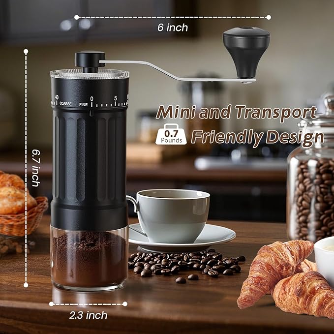 EZLucky Manual Coffee Grinder with 40 External Adjustments, 30g Capacity Hand-Crank Bean Mill, Compact Conical Burr Grinder for Espresso, Pour Over, French Press, Travel/Camping/Office