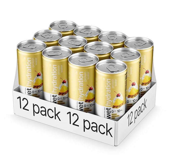 Wet Hydration | Functional Wellness Water, Non-Carbonated - Pineapple Whip Colada (12 fl. oz.| Pack of 12) - Zero Calorie Hydration Drink with Electrolytes, Clear Whey Protein, BCAAs, Protein Water, No Sugar, No Artificial Ingredients