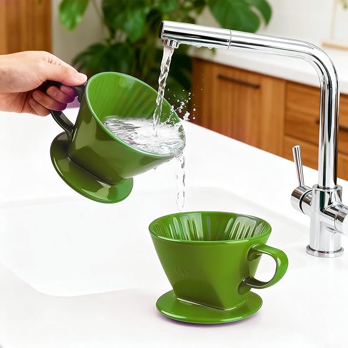 Handmade Pour Over Ceramic Coffee Dripper - Authentic Brewing Experience for Camping, Office, and Home (Dark Green)