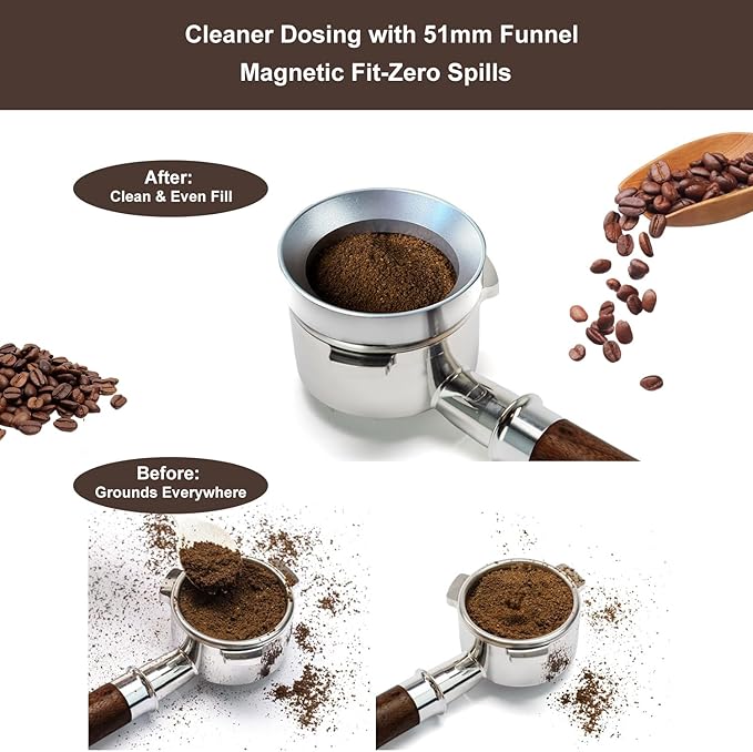 51mm Espresso Accessories Kit Fits Delonghi 51mm Espresso Machines and Portafilters, Espresso Tamper Kit with Dual Head Tamper & Distributor, WDT Tool, Dosing Funnel, Puck Screen, Filter Papers