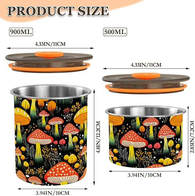 ALAZA Colorful Mushroom Airtight Coffee Bean Canister 900ml Food Storage Containers with Lids For Gournd, Tea, Sugar, Flour, Rice, Cereal, Candy Cookie Jar