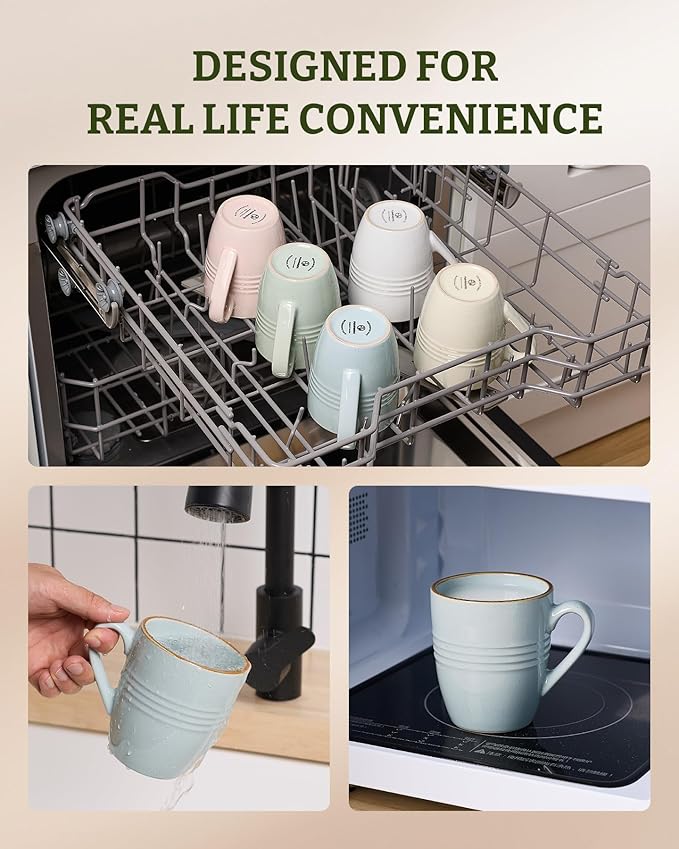 famiware Jupiter Coffee Mugs Set of 4, 14 OZ Coffee Mug, Microwave and Dishwasher Safe, Coffee Cups with Handle for Coffee, Tea, Cocoa, Milk, Multi-color