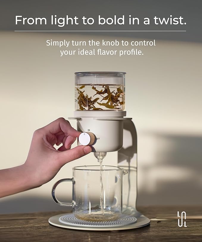 LSL LoveStyle Living Glass Tea Pot with Infusers for Loose Tea and Drip Coffee Pour Over, Semi Automatic Tea Set with Magnetic Clear Teapot, White