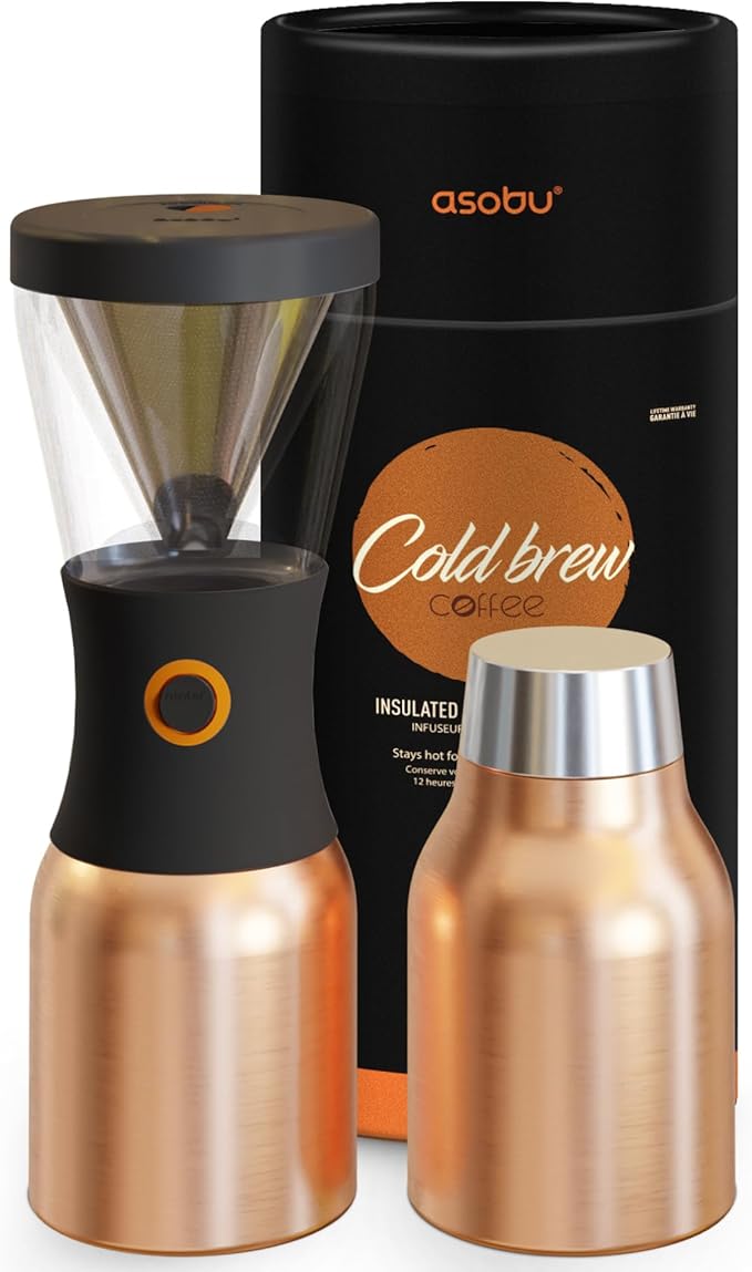 asobu Cold Brew Coffee Maker, Award-Winning 40oz Insulated Cold Brew Brewer with Portable Stainless Steel Carafe – No.1 Europe Coffee Fest Winner, Leakproof, BPA-Free, Keeps Cold 24H