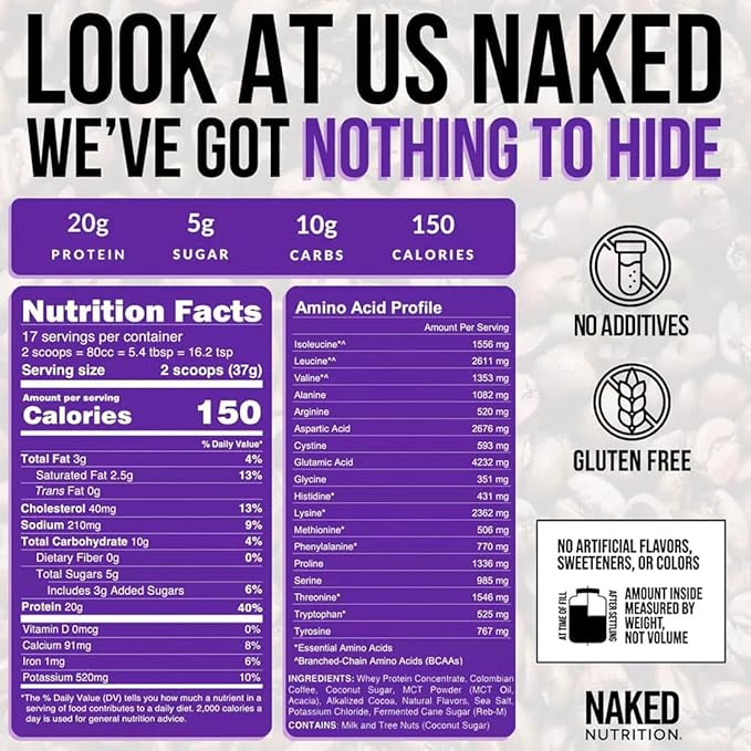 NAKED Mocha Latte Protein Coffee - Premium Colombian Iced Coffee Protein Shake Drink, Delicious Keto Friendly and Gluten Free, 17 Servings