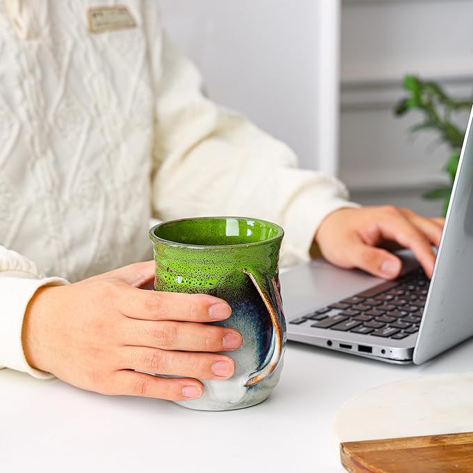Mkour 21oz Large Ceramic Coffee Mugs, Handmade Tea Cups with Comfortable Handle for Office and Home, Microwave and Dishwasher Safe (Light Green)