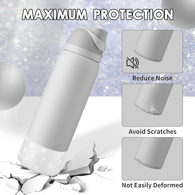 Protective Glitter Silicone Boot Compatible with Owala 24oz 32oz 40oz, Bling Cup Sleeve Bottom Bumper Cover Compatible with Owala FreeSip, Twist, or Flip Stainless Steel Water Bottles