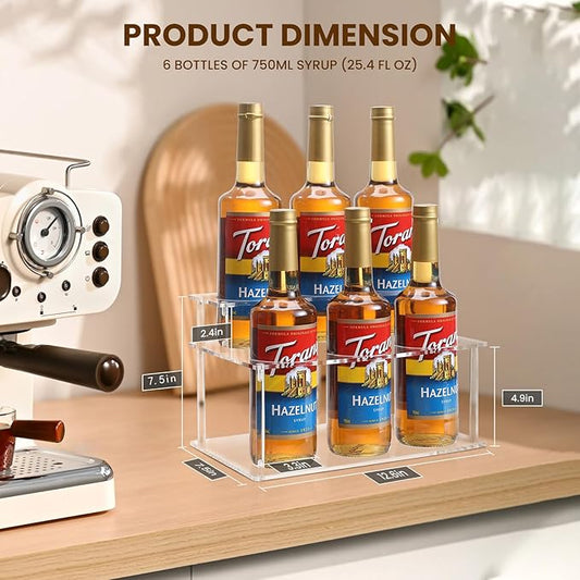 Baosia Acrylic Coffee Syrup Rack (6 Bottle Capacity),Syrup Bottle Holder Stand for Coffee Bar,Kitchen.Small Wine Rack for Bar,Family,Storage for Syrup,Wine,Condiments(Transparent)