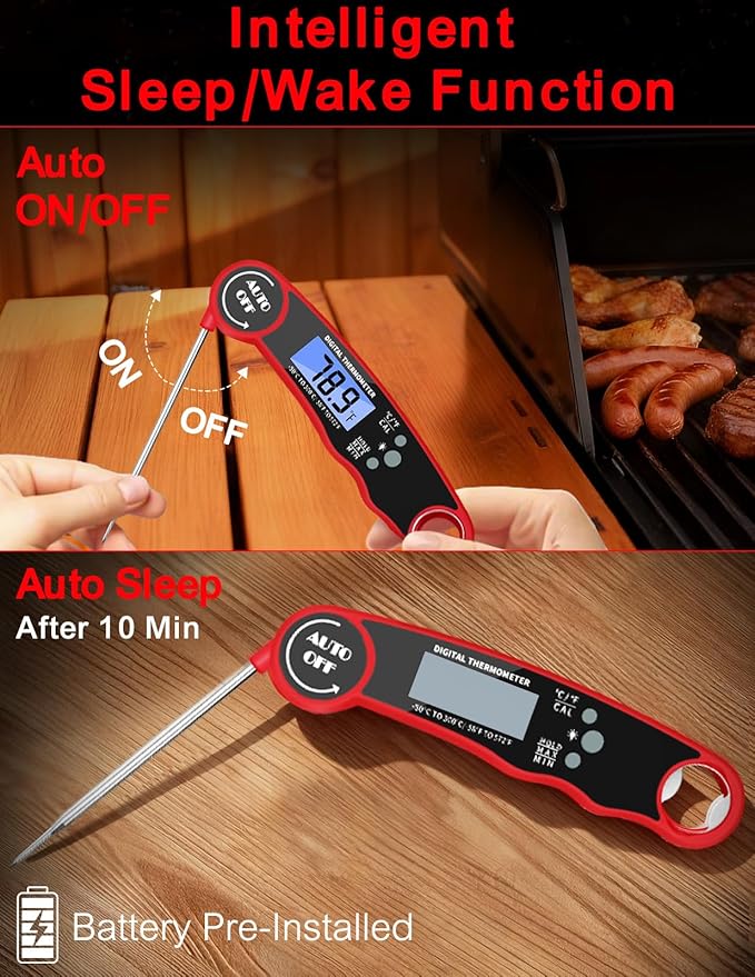 Olwaiy Meat Thermometer Digital, Instant Read Food Thermometer for Cooking Grill BBQ Fryer, Waterproof & Backlit Display Digital Meat Thermometer - Kitchen Gadgets, Turkey Thermometer