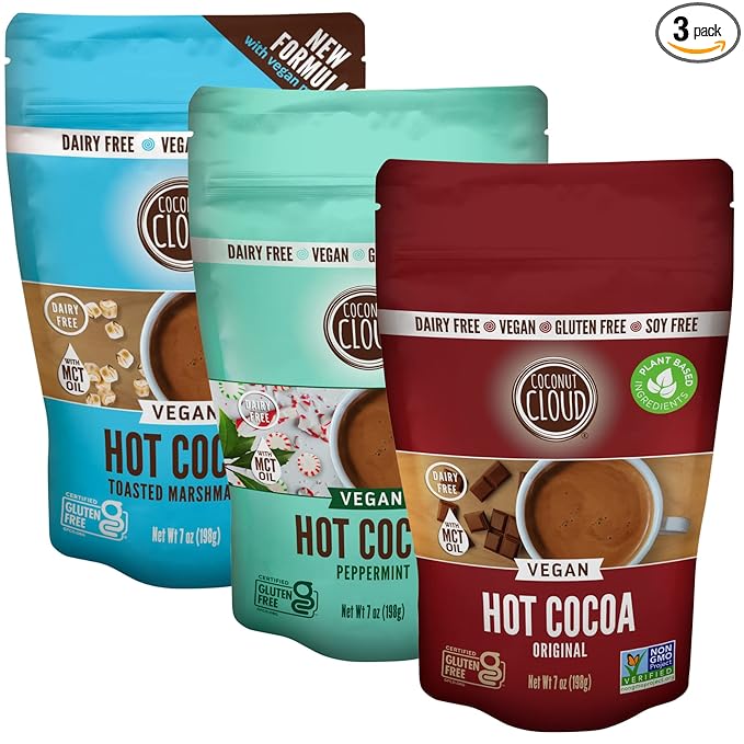 Coconut Cloud: Vegan, Natural, Delicious, Creamy Chocolate | Made in Colorado from Premium Milk Powder (Non-GMO, Gluten Free), Winter Cocoa Bundle, 7oz Each (Original, Toasted Marshmallow & Peppermint)…