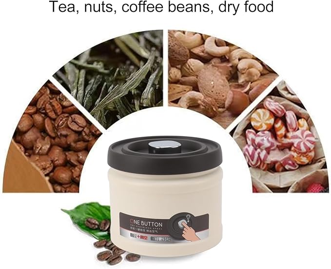 Vacuum Kitchen Seal Canister, Stainless Steel Pressed Airtight Food Storage Container, Flour/Coffee/Beans Tea/Grains/Sugar/Biscuits Metal Food Storage Canister, Tea Canisters(1100ML Beige)
