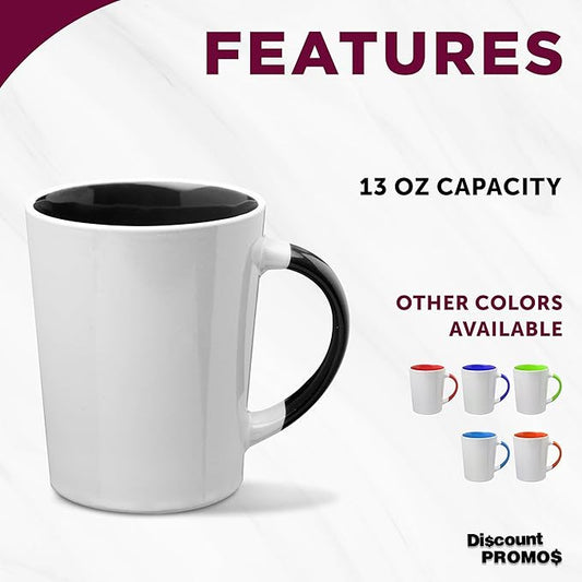 DISCOUNT PROMOS Ceramic Latte Coffee Mugs by Albany 13 oz. Set of 10, Bulk Pack - Perfect for Coffee, Tea, Espresso, Hot Cocoa, Other Beverages - Black