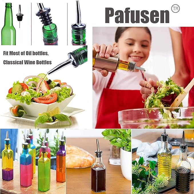 Pafusen 6 Pack Liquor Bottle Pourers, Liquor Pour Spout for Liquor Bottles, Stainless Steel Olive oil Dispenser Spout, Alcohol Pourer Spouts Dust Caps Covers Fixed, Sliver