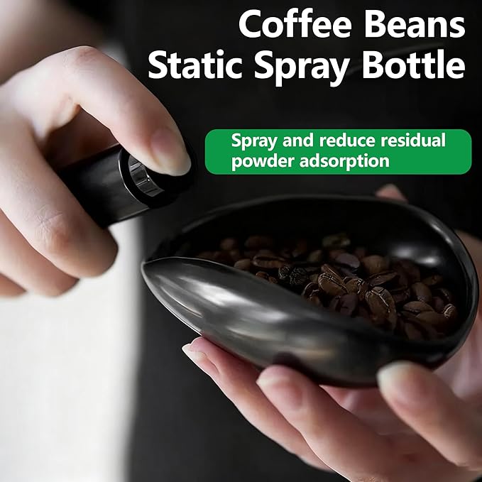 NONGKANG Ceramic Coffee Bean Dosing Cup and Spray Bottle Set - 10ml Static Reduction Sprayer, Espresso Accessories Kit with Coffee Grind Size Ruler for Home, Camping, Office(Black)