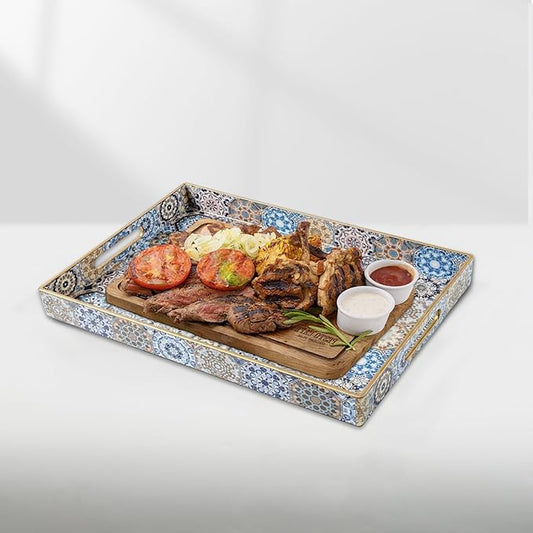 Coffee Table Trays for Living Room Serving Tray with Handles, Modern Large Tray for Ottoman Coffee Table