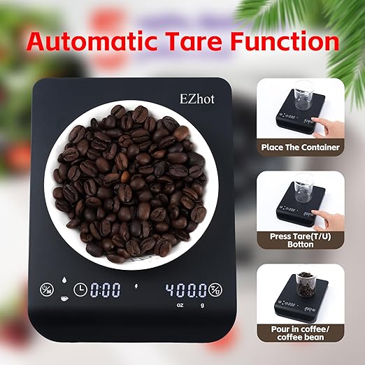 Multifunctional Coffee Scale Features high Precision sensors with 0.1g Sensitivity, Dual LCD, Rechargeable Battery, Tare Function, 4 Weighing Modes, and USB-C Charging