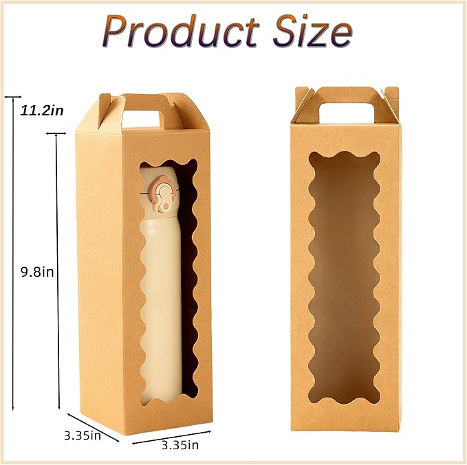 Hzzycaxli 20Pcs Tumbler Gift Box with Handle for 18oz 20oz 30oz Sublimation Glass,Cup boxes for packaging 16oz,water bottle gift boxes,Tumbler Packaging Boxes with window for gifts（Brown）