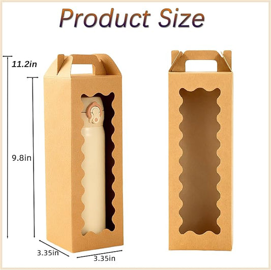 Hzzycaxli 20Pcs Tumbler Gift Box with Handle for 18oz 20oz 30oz Sublimation Glass,Cup boxes for packaging 16oz,water bottle gift boxes,Tumbler Packaging Boxes with window for gifts（Brown）