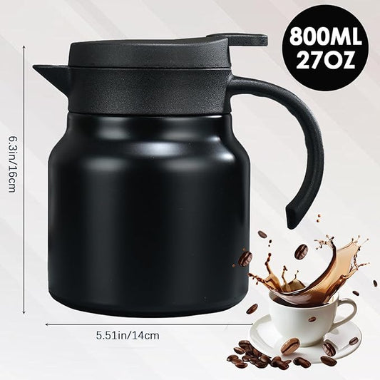27 oz Single Stainless Steel Thermal Coffee Carafe, Double Wall Vacuum Insulated Creamer Container, Beverage Dispenser for Milk and Hot Chocolate, Tea Pot. (Black)