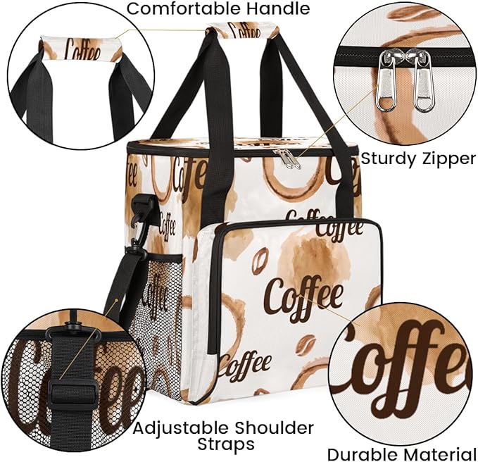 Watercolor Coffee Maker Carring Bag Coffees Beans Travel Carrying Storage Tote Bag Compatible with Keurig K-Mini or K-Mini Plus Portable Single Serve Coffee Brewer Case with Pockets for K-cup Pods