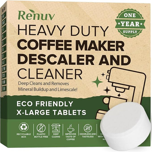 Renuv® Coffee Maker Cleaner + Dishwasher Cleaner Bundle - Heavy Duty Kitchen Appliance Deep Cleaning and Descaling, (12 Tablets of each)