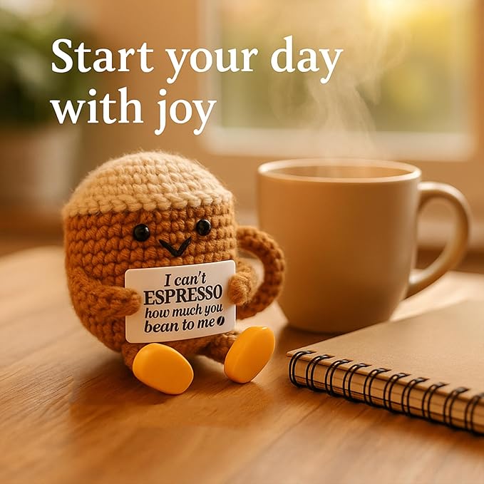 Valentine's Day Gifts for Her Him Women Men Girlfriend Boyfriend Birthday Gifts, Positive Crochet Coffee Cup Desk Decor, Cute Small Coffee Lover Gift for Best Friend Couple Wife Husband