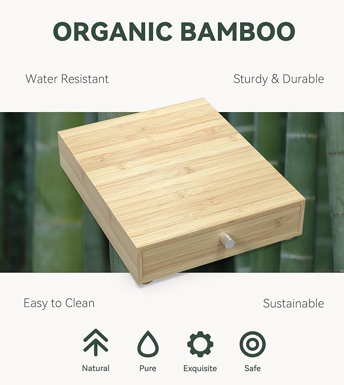 for Nespresso Original Capsules - Bamboo Coffee Pod Drawer Holder - 48 OriginalLine Pods Organizer (14.5"D x 11.7"W x 3.2”H)